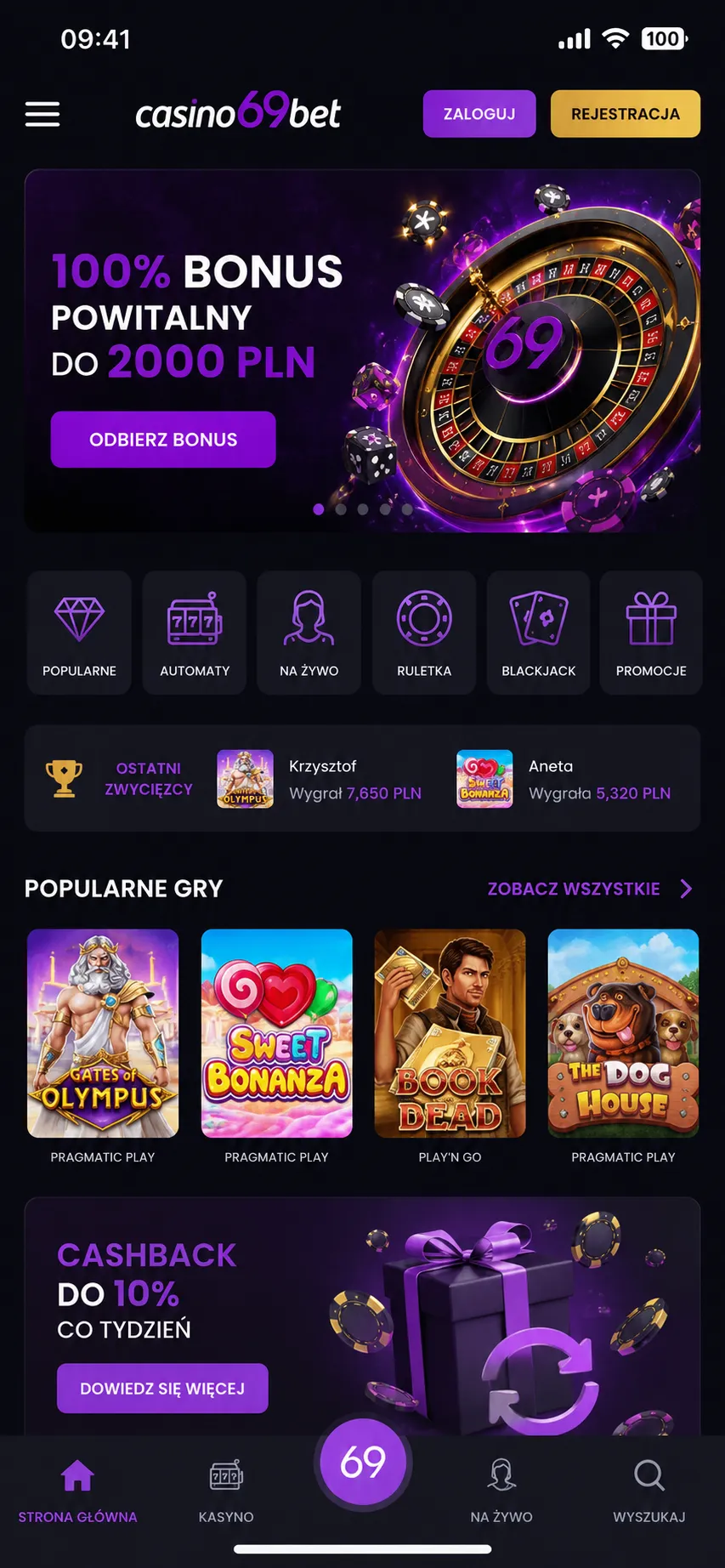 Casino69Bet — zrzut ekranu aplikacji mobilnej