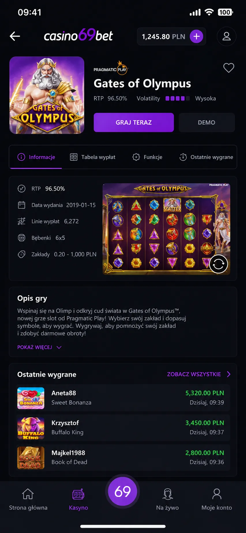 Casino69Bet — kasa w aplikacji